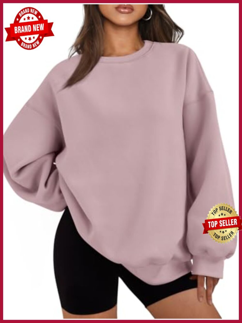 Oversized Crewneck Fleece Lined Sweatshirt Casual Fall Winter Pullover